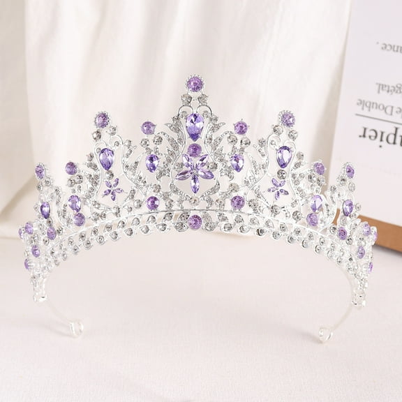 Xiao Hua Wedding Tiara for Bride Princess Tiara Headband Bridal Crown,Crystal Rhinestone Hair Jewelry Decor for Queen Bride Birthday Prom Wedding Pageant Halloween Costume Party(Ourple)