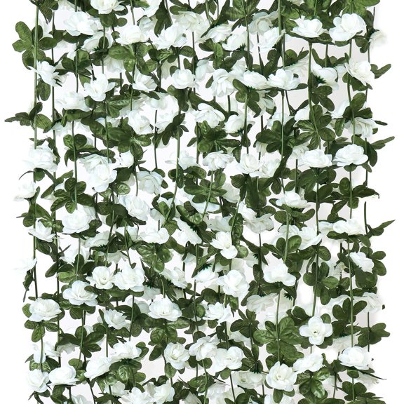 Xiao Hua White Artificial Rose Vine -4 Pieces, 8.2 Feet, 45 Artificial Silk Roses, Ideal For Wedding Arches, Wall Hanging, Room Decoration, And Birthday Party Decoration