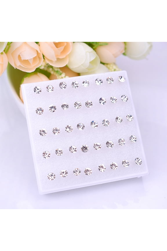 White Fashionable Earring Set 20 Pairs/Box, 4mm, Rhinestone Resin Earring Set, Suitable For Daily Office Earrings, Women's Fashionable Jewelry Gifts