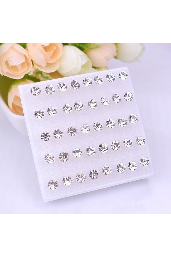 White Fashionable Earring Set 20 Pairs/Box, 5mm, Rhinestone Resin Earring Set, Suitable For Daily Office Earrings, Women's Fashionable Jewelry Gifts