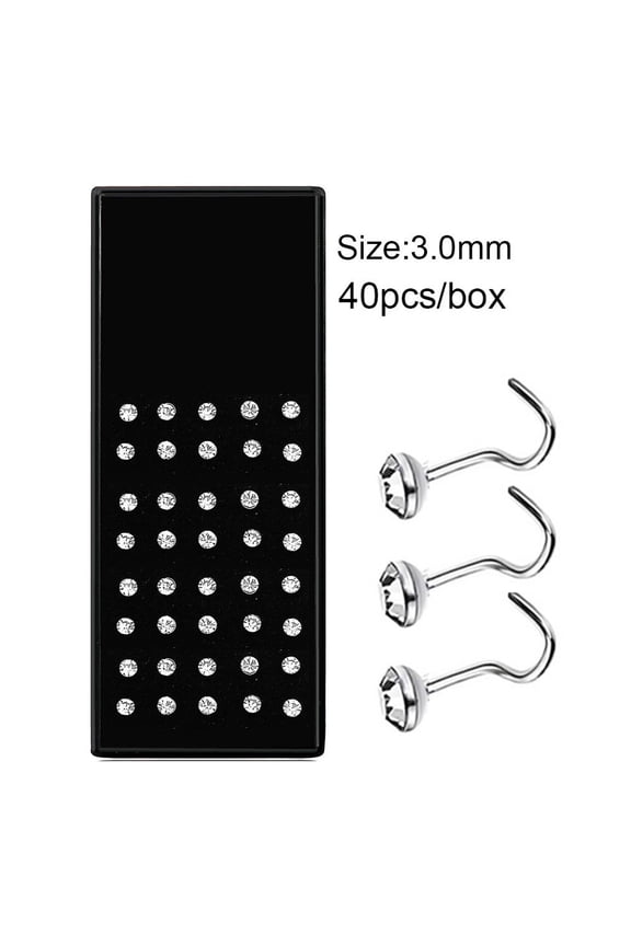 White Spiral Rod Nose Nail Set 1 box (approximately 40 pieces), 3mm wide, rust proof, lead-free, men's and women's daily wear perforated jewelry