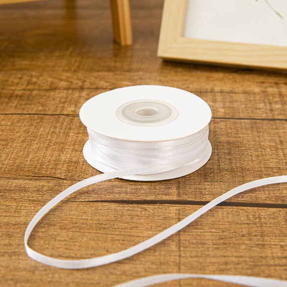Xiao Hua White polyester ribbon, 0.12 inches x 50 yards long, DIY craft ribbon wedding decoration, birthday party, wedding invitation ribbon DIY card making ribbon -1 piece