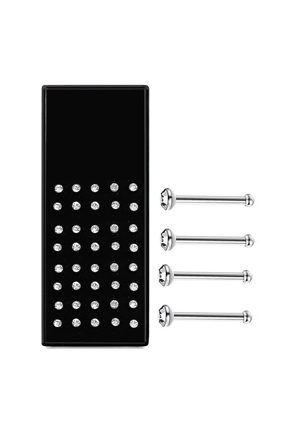 White straight nose nail set 1 box (about 40 pieces), 2.5mm wide, rust proof, lead-free, men's and women's daily wear perforated jewelry