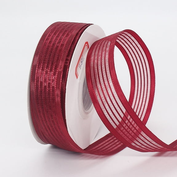 Xiao Hua Wide Striped Ribbon -1 piece of wine red 0.98in wide 22M long, nylon transparent mesh chiffon ribbon, used for party decoration, home decoration ribbon