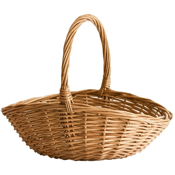 Xiao Hua Willow basket with handle, willow shopping basket, gift basket, picnic basket, kitchen storage basket, wooden willow, 1 piece, large size
