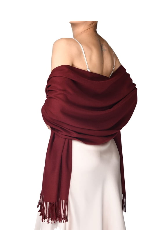 Wine Red Dress Shawl -1 Piece, 78.74 26.77 Inches, Solid Color Tassel Large Long Scarf, Formal Party Shawl, Soft Warm Blanket Scarf For Travel And Evening Dress Cover