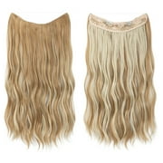 Xiao Hua Wire Hair Extensions Thick Curly Wavy Invisible Secret Extension Fish Line Clip in Hairpiece Synthetic for Women 20 Inch ,Dirty Blonde