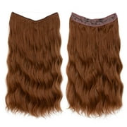 Xiao Hua Wire Hair Extensions Thick Curly Wavy Invisible Secret Extension Fish Line Clip in Hairpiece Synthetic for Women 20 Inch ,Light Auburn B