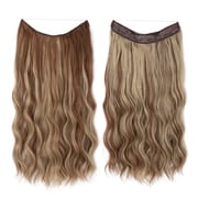 Xiao Hua Wire Hair Extensions Thick Curly Wavy Invisible Secret Extension Fish Line Clip in Hairpiece Synthetic for Women 20 Inch ,Silver gray