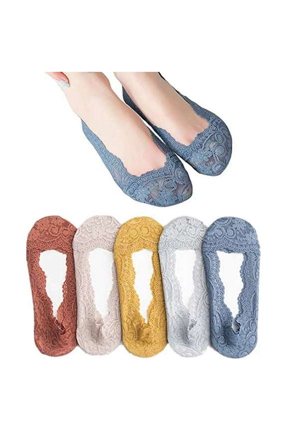 Women's Casual Socks Lace Invisible Lining High Heels Anti slip Summer Socks -5 pieces, multi-color