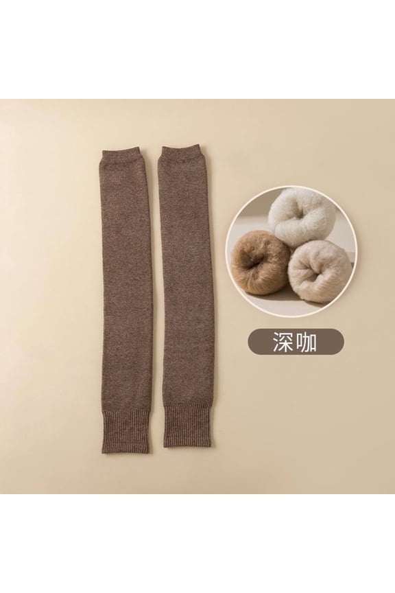 Women's Warm Leg Socks, 1 pair of dark brown 22 inch long plush thick elastic warm leg socks, wool lined warm knitted socks, windproof knitted socks, suitable for outdoor warm socks