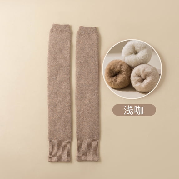 Xiao Hua Women's Warm Leg Socks, 1 pair of light brown 22 inch long plush thick elastic warm leg socks, wool lined warm knitted socks, windproof knitted socks, suitable for outdoor warm socks
