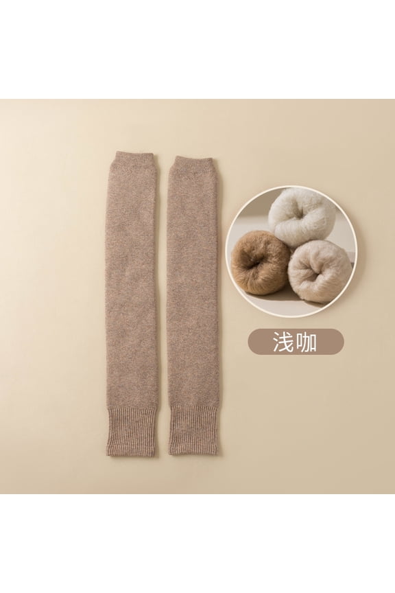 Women's Warm Leg Socks, 1 pair of light brown 22 inch long plush thick elastic warm leg socks, wool lined warm knitted socks, windproof knitted socks, suitable for outdoor warm socks