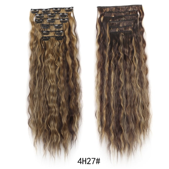 Xiao Hua Women's Wig Hair Patch, 23.6 inches long natural style hair extensions, 6-piece clip on synthetic hair, soft heat set synthetic hair extensions, wavy roll on wig extensions, B01
