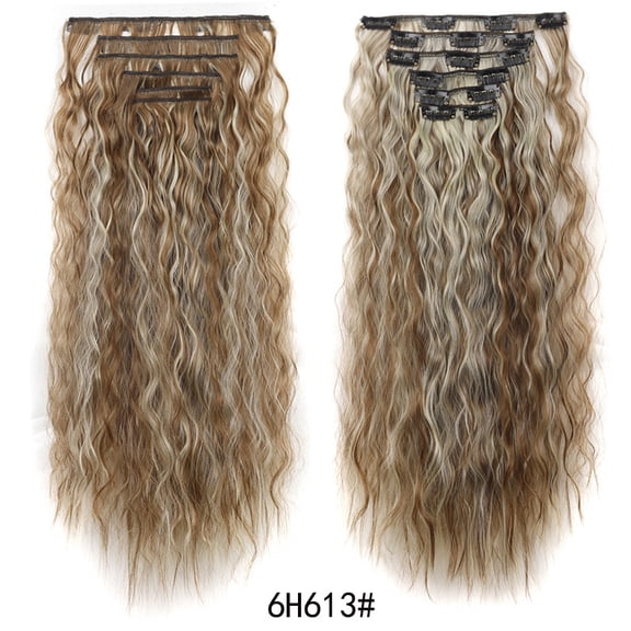 Xiao Hua Women's Wig Hair Patch, 23.6 inches long natural style hair extensions, 6-piece clip on synthetic hair, soft heat set synthetic hair extensions, wavy roll on wig extensions, B02