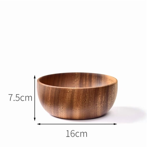 Xiao Hua Wooden Service Bowl 6.3*2.95 inches 1 piece - Round fruit or salad bowl, natural wood grain, kitchen solid wood bowl, farmhouse rural dining table decoration