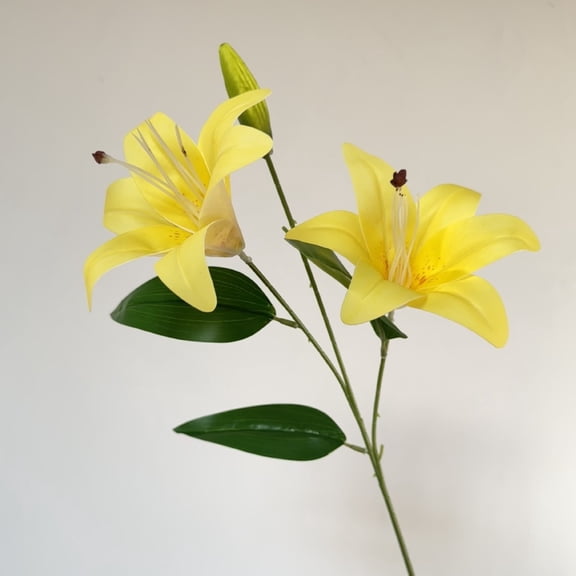 Xiao Hua Yellow Artificial Lily -4 Pieces, 25.59  5.91 Inches, Double Flower Head Single Bud Simulation Bouquet, Fake Flowers For Dining Table Center And Home Party Decoration