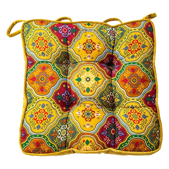 Xiao Hua Yellow Bohemian Printed Cushion -1 piece, 15.75 * 15.75 * 1.97 inch soft and comfortable cushion with tie, suitable for kitchen, office, dining chair cushions