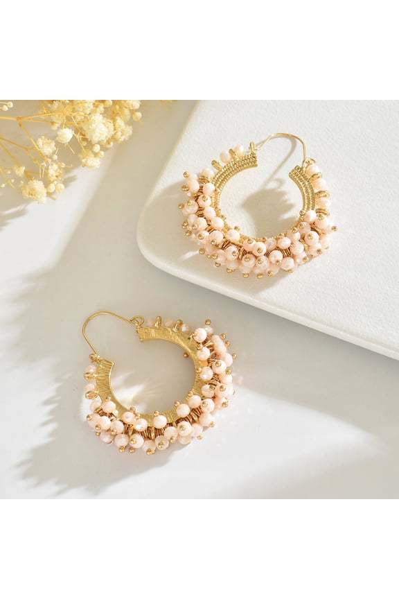 Yellow Handmade Beaded Earrings - 1 Pair, 2.36 * 1.97 Inches, Lightweight Handmade Geometric Bead Pendant Jewelry, Suitable For Daily Wear And Matching