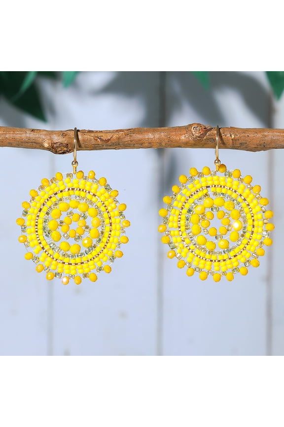 Yellow Handmade Seed Bead Earrings - 1 Pair, 1.97 * 1.57 Inches, Lightweight Handmade Geometric Bead Pendant Jewelry, Suitable For Daily Wear And Matching