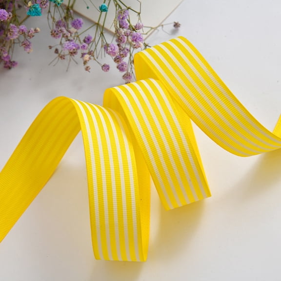 Xiao Hua Yellow Stripe Ribbon 0.98 inches x 50 yards long - Monochrome Retro Stripe Ribbon, Used for Gift Packaging, Wedding Decoration, and Party Craft Decoration, 1 piece