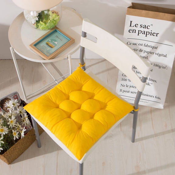 Xiao Hua Yellow square seat cushion -2 pieces, 15.75 * 15.75 inches, with straps, suitable for kitchen, dining room, office and home office chair cushions