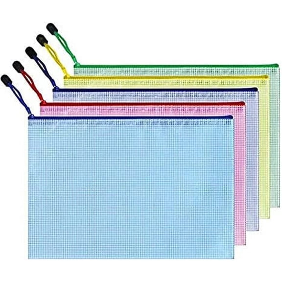 Xiao Hua Zipper Envelope Bag, 5-piece set, 5-color waterproof PVC zipper file bag, suitable for office documents, bills, pens, memos, cosmetics, travel accessories (A3 16.9 "x 12")