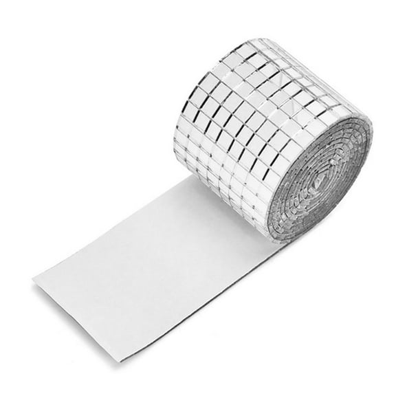 Xiao Hua acrylic mirror mosaic tile sticker, suitable for craft square glass tiles, self-adhesive, 5mm x 5mm, silver, 1 roll, 1.57 * 39.37in
