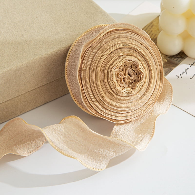 Brown Ribbon Ruffle Xiao Hua apricot Ruffle Ribbons -2 pieces, 0.98 inches wide, 9 meters ...