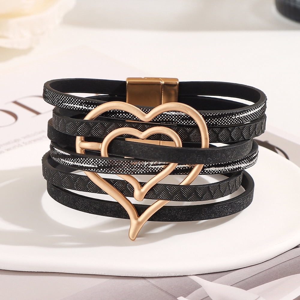 artificial leather bracelet -1 piece, 7.68-inch long multi-layer woven leather cuffs, retro layered open bracelet, suitable for daily beach wear accessories, style 2