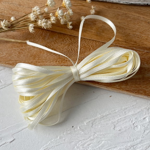 Xiao Hua beige ultra narrow satin ribbon 0.12 inches wide x 32.8 feet long, 2 pieces of double-sided thin satin ribbon, used for gift packaging, decoration hanging, and craft projects