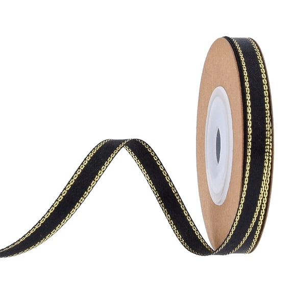 Xiao Hua black gold border ribbon, 2 pieces 0.24 inches wide, 50 yards long vintage gold border decorative ribbons, suitable for DIY crafts, packaging, and holiday decoration