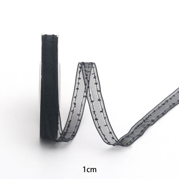 Xiao Hua black transparent ribbon -1 piece, 0.39 inches wide, 10 yards long gift wrapping ribbon, Christmas wedding bouquet ribbon, Christmas wreath transparent chiffon ribbon