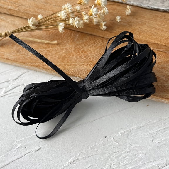 Xiao Hua black ultra narrow satin ribbon 0.12 inches wide x 32.8 feet long, 2 pieces of double-sided thin satin ribbon, used for gift packaging, decoration hanging, and craft projects