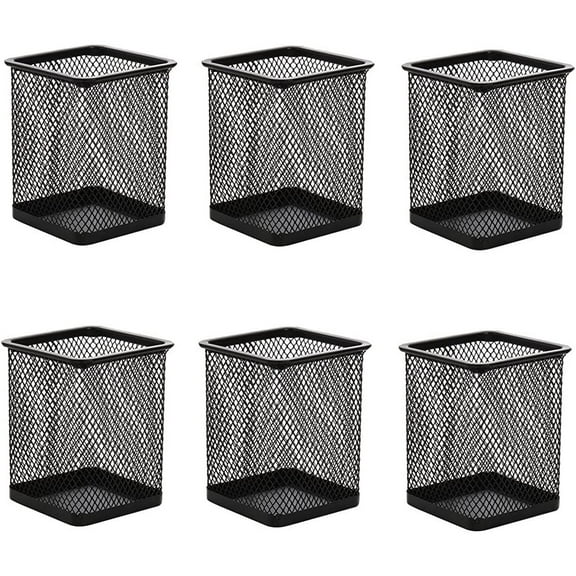 Xiao Hua black wire mesh pen holder 6 pcs, metal desktop pen holder, desk pen holder