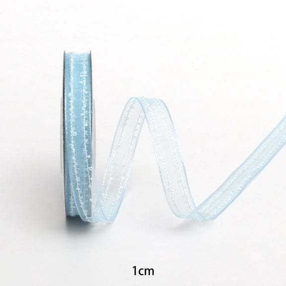 Xiao Hua blue transparent ribbon -1 piece, 0.39 inches wide, 10 yards long gift wrapping ribbon, Christmas wedding bouquet ribbon, Christmas wreath transparent chiffon ribbon