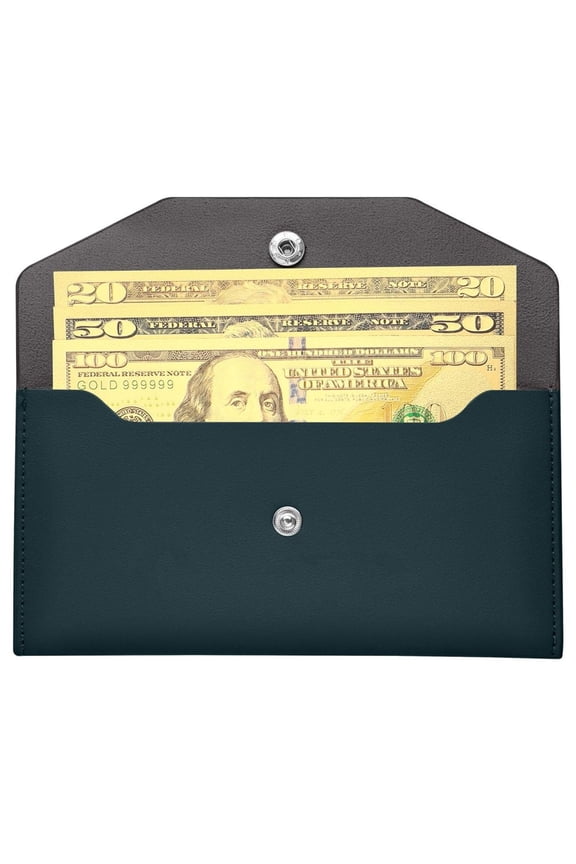 cash envelope PU leather, reusable waterproof cash wallet 7.2 x 3.6 inches (dark blue)