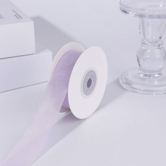Xiao Hua chiffon ribbon -2 rolls Purple transparent ribbon 0.98 inches wide, soft silk woven ribbon, craft and decorative gift packaging ribbon