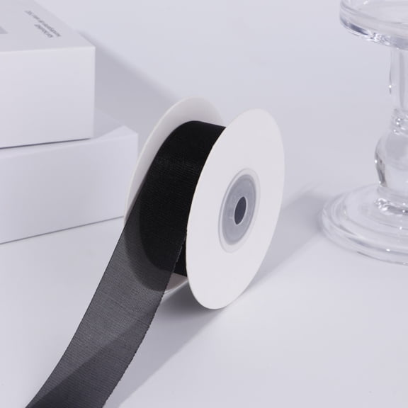 Xiao Hua chiffon ribbon -2 rolls black transparent ribbon 0.98 inches wide, soft silk woven ribbon, craft and decorative gift packaging ribbon
