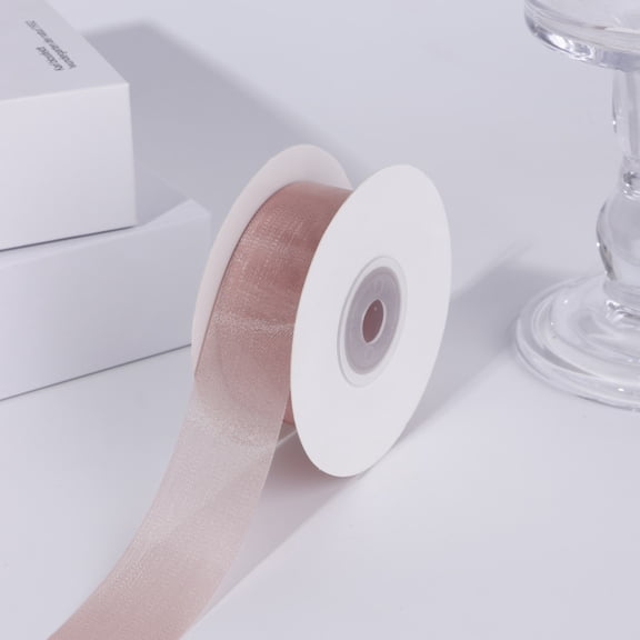 Xiao Hua chiffon ribbon -2 rolls dusty pink transparent ribbon 0.98 inches wide, soft silk woven ribbon, craft and decorative gift packaging ribbon