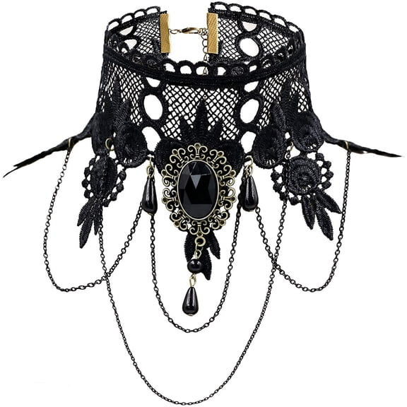 Xiao Hua elegant retro princess black lace necklace, punk wide neck necklace, tassel pendant necklace, 1 piece