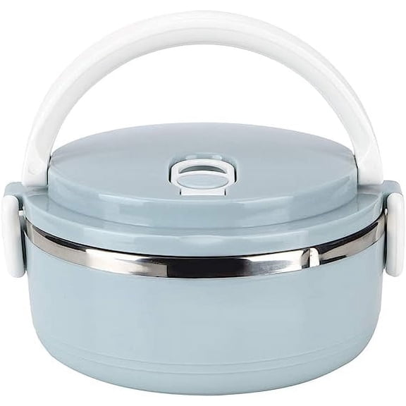 Xiao Hua hot lunch box, small hot food container, portable stainless steel insulated bento with safety buckle, blue, 0.39 inches