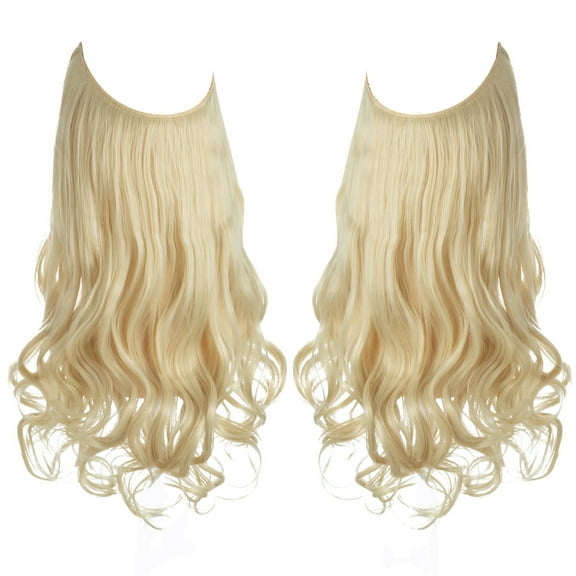 Xiao Hua invisible fishing line wire hair extension, long wavy curly synthetic fiber, adjustable headband style hair extension, 22 inch beige, 1 piece, style E