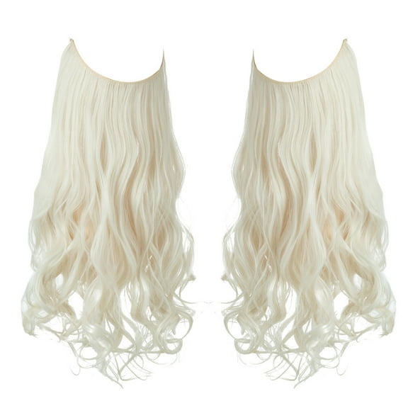 Xiao Hua invisible fishing line wire hair extensions, long wavy curly synthetic fiber, adjustable headband style hair extensions, 18 inch white, 1 piece