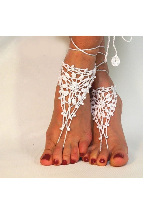 layered wedding ankle crochet beach sandals ankle ankle ankle chain lace barefoot ankle loop, 2PCS, white