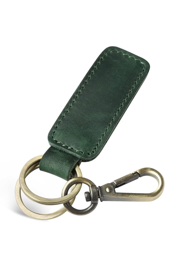 leather car keychain, universal keychain, unisex leather keychain, double ring green, 1 piece