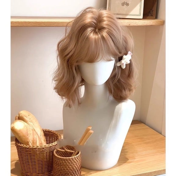 Xiao Hua light brown synthetic wavy wig, 1 heat-resistant wig, wavy wig, travel convenience party wig, short wig