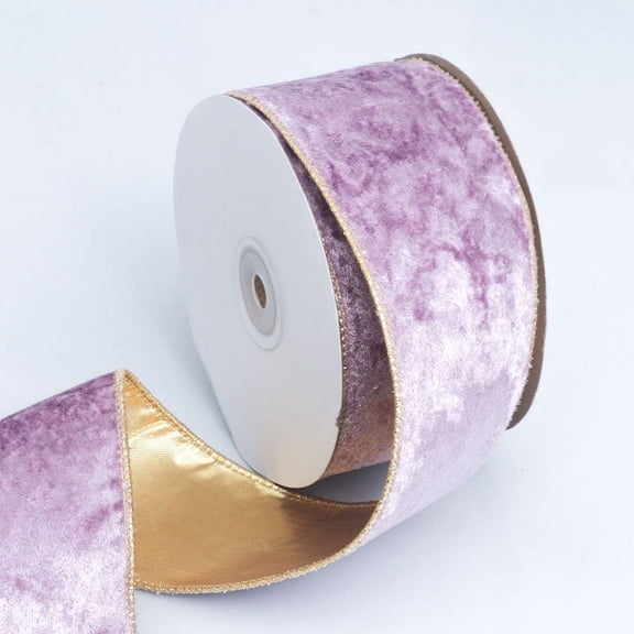 Xiao Hua light purple decorative ribbon -1 piece, 2.48 inches wide, 10 yards long velvet double-sided Christmas tree wreath decorative gold edge band, used for holiday decoration