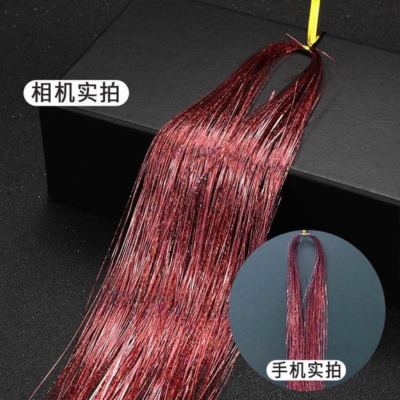 Xiao Hua metal wire hair extension set, 47.24 inch long heat-resistant hair strands, 12pcs shiny hair bundles, suitable for New Year's party hairstyles and photo shoots, light red
