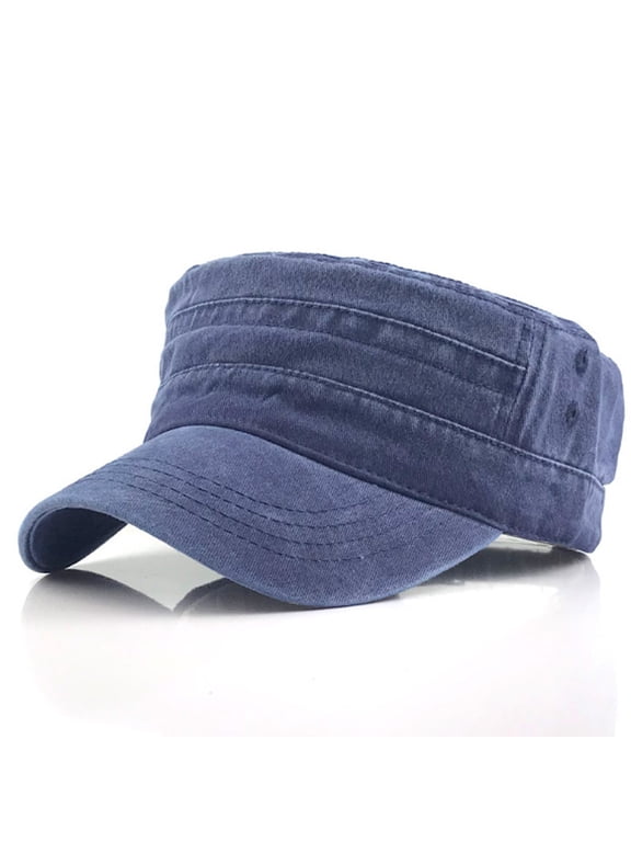 military school cap military style baseball cap flat top washed spring summer retro low brim military school cap, 1 piece, blue